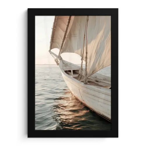 Zeilboot - Zee - Beige - Zon fotolijst zwart zonder passe partout klein -3d