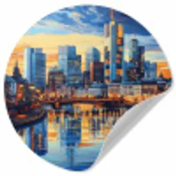 Zonsondergang Frankfurt - Stad - Skyline - Water Wandcirkel behangsticker klein -3d