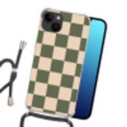 Schaakbord print - Groen - Beige - Blokjes Crossbody Case iPhone 14 middel -sfeer1