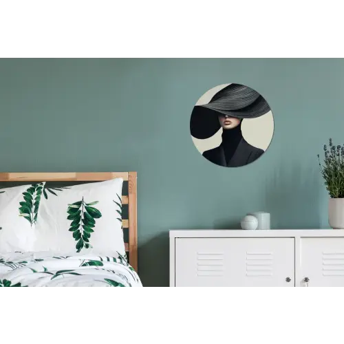Zwart - Vrouw - Hoed Wandcirkel aluminium klein -slaapkamer