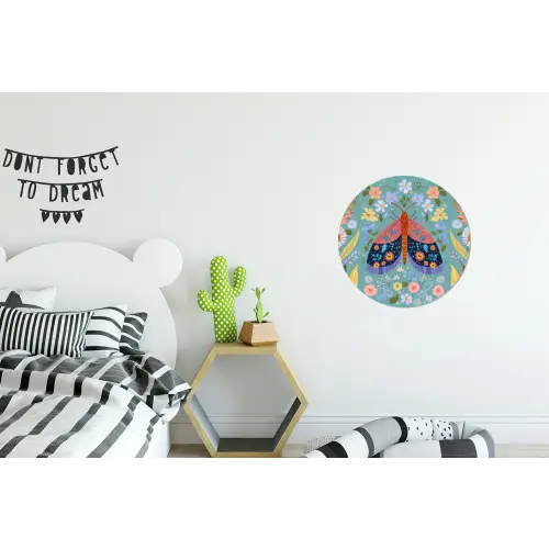 Vlinder - Sierlijk - Bloemen - Bladeren Wandcirkel aluminium klein -kinderkamer