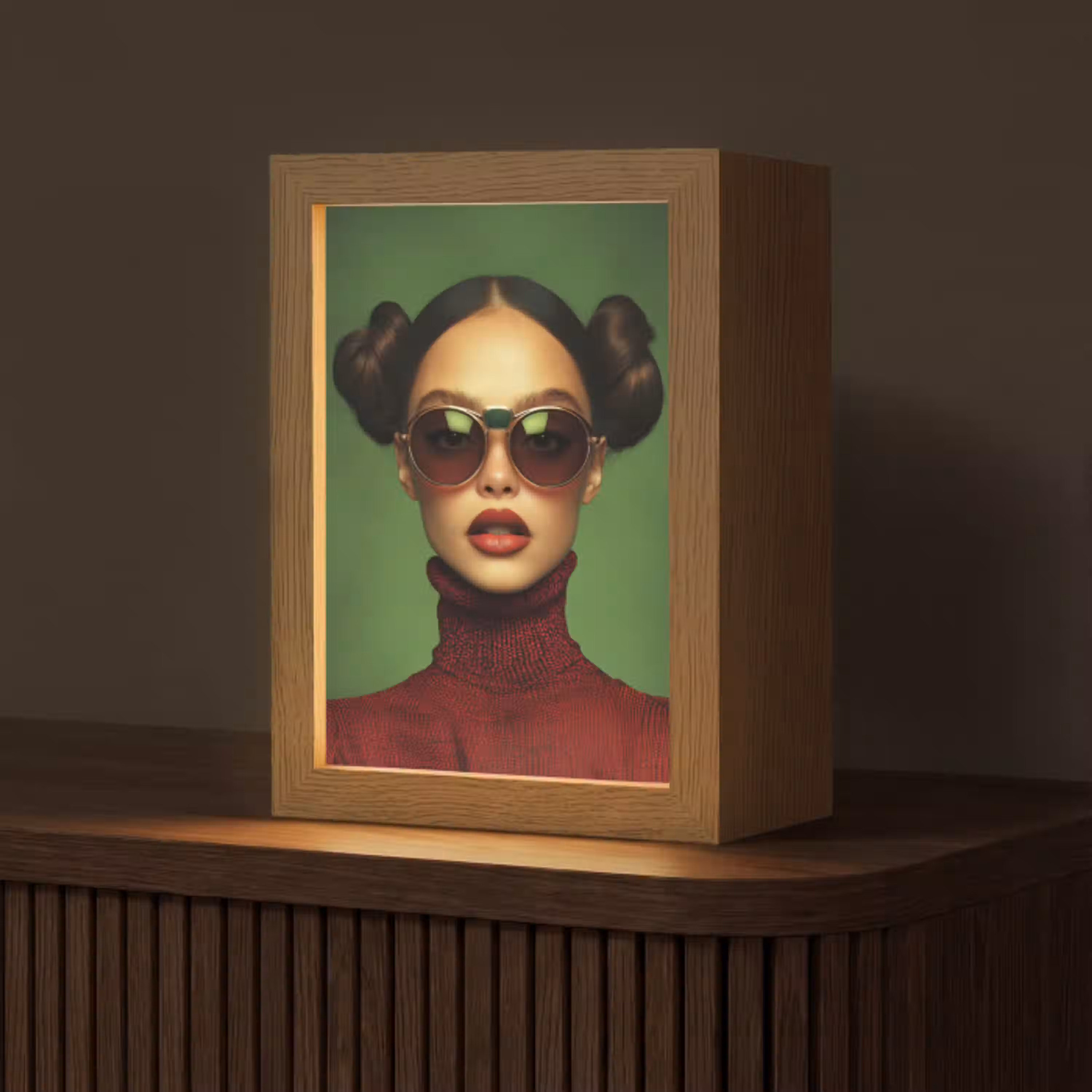 Vrouw - Groen - Bril - Aesthetic - Modern Light Box met kabel (Tafellamp) klein -z3d_website
