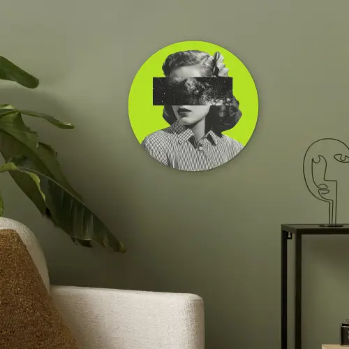 Vrouw - Sterrenhemel - Groen Akoestische PET Vilt - Rond klein -sfeer2