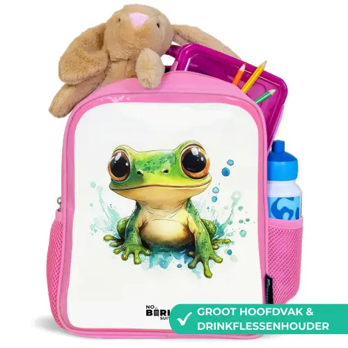 Groene kikker met grote ogen op witte achtergrond Kinderrugzak - Roze middel -inhoud_NL