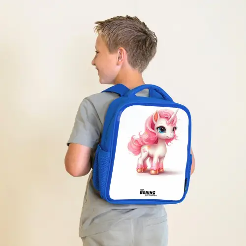 Eenhoorn met roze manen Kinderrugzak - Blauw middel -sfeer2