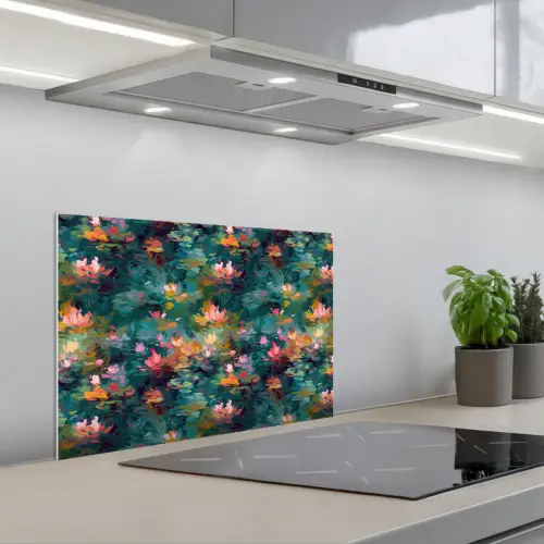 Waterlelies - Vijver - Water keuken achterwand spatscherm klein 900 -3d_schuin