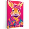 Konijn - Bloemen - Kleurrijk - Kimono Tuinposter op houten frame 2 cm dik klein -3d