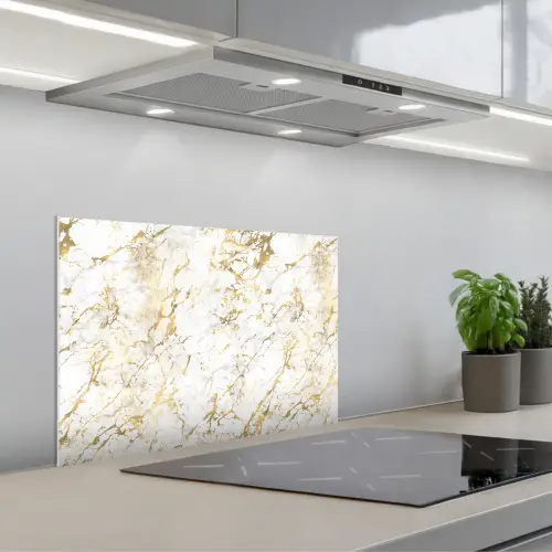 Goudspatten - Wit - Marmer keuken achterwand spatscherm klein 900 -3d_schuin