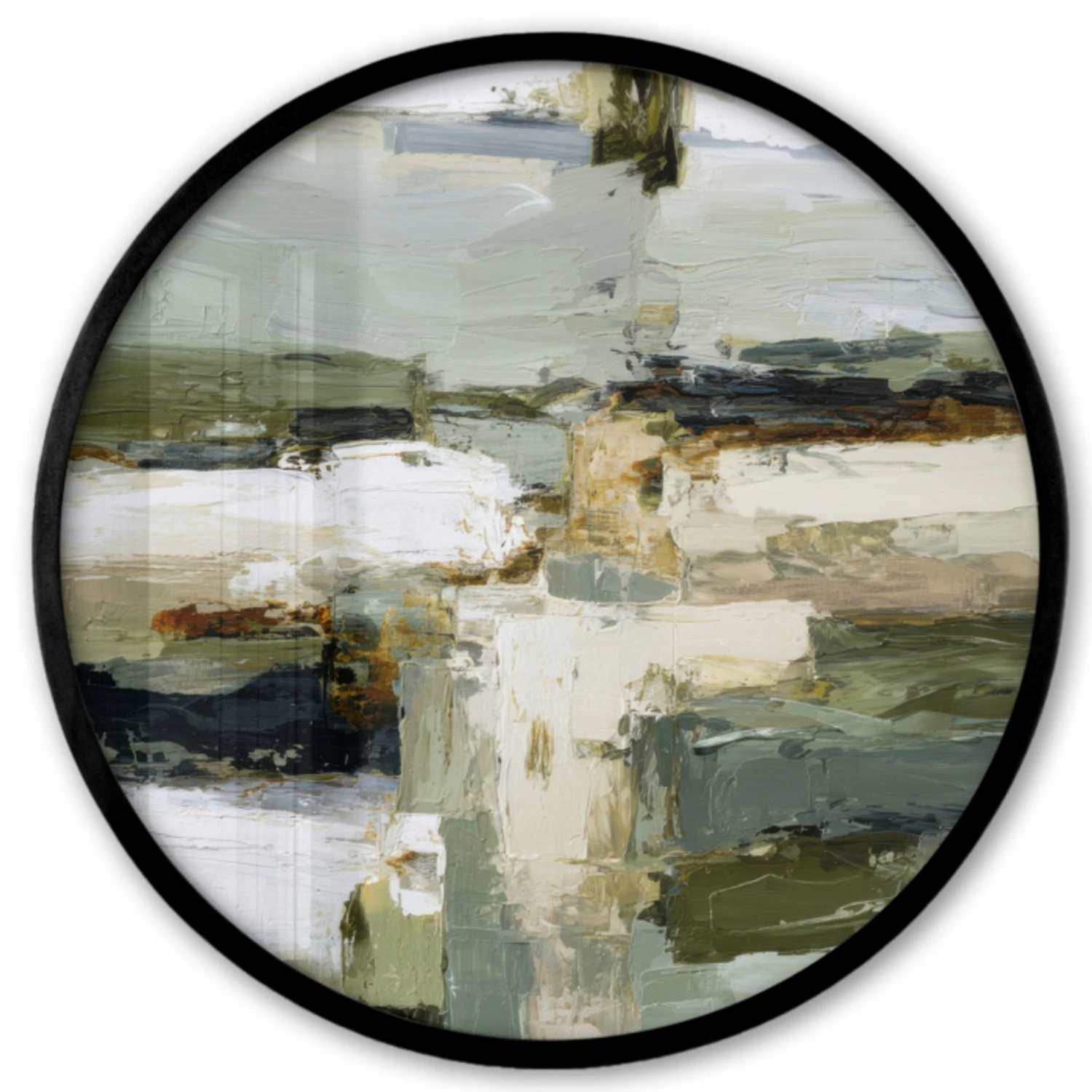 Penseelstreken - Groen - Abstract - Japandi Fotolijst rond zonder passe partout klein -3d