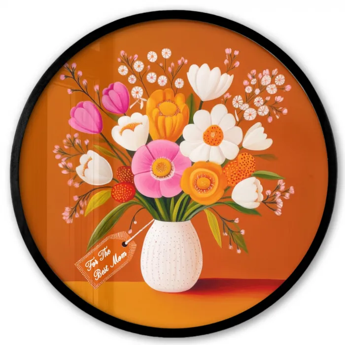 Vaas - Bloemen - Oranje Fotolijst rond zonder passe partout klein -3d