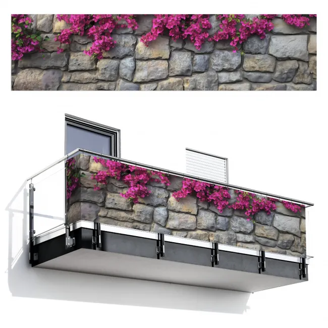 Balkonscherm - Bougainvillea - Stenen Muur - Roze