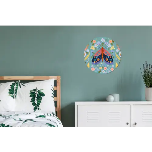 Vlinder - Sierlijk - Bloemen - Bladeren Wandcirkel aluminium klein -slaapkamer