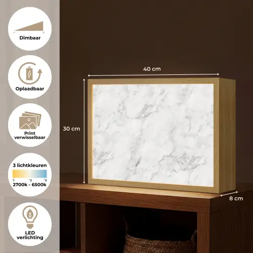 Klassiek - Marmer - Aders - Grijs Light Box met batterij (Wandlamp) middel 907 -USP_websiteoverzichtNL