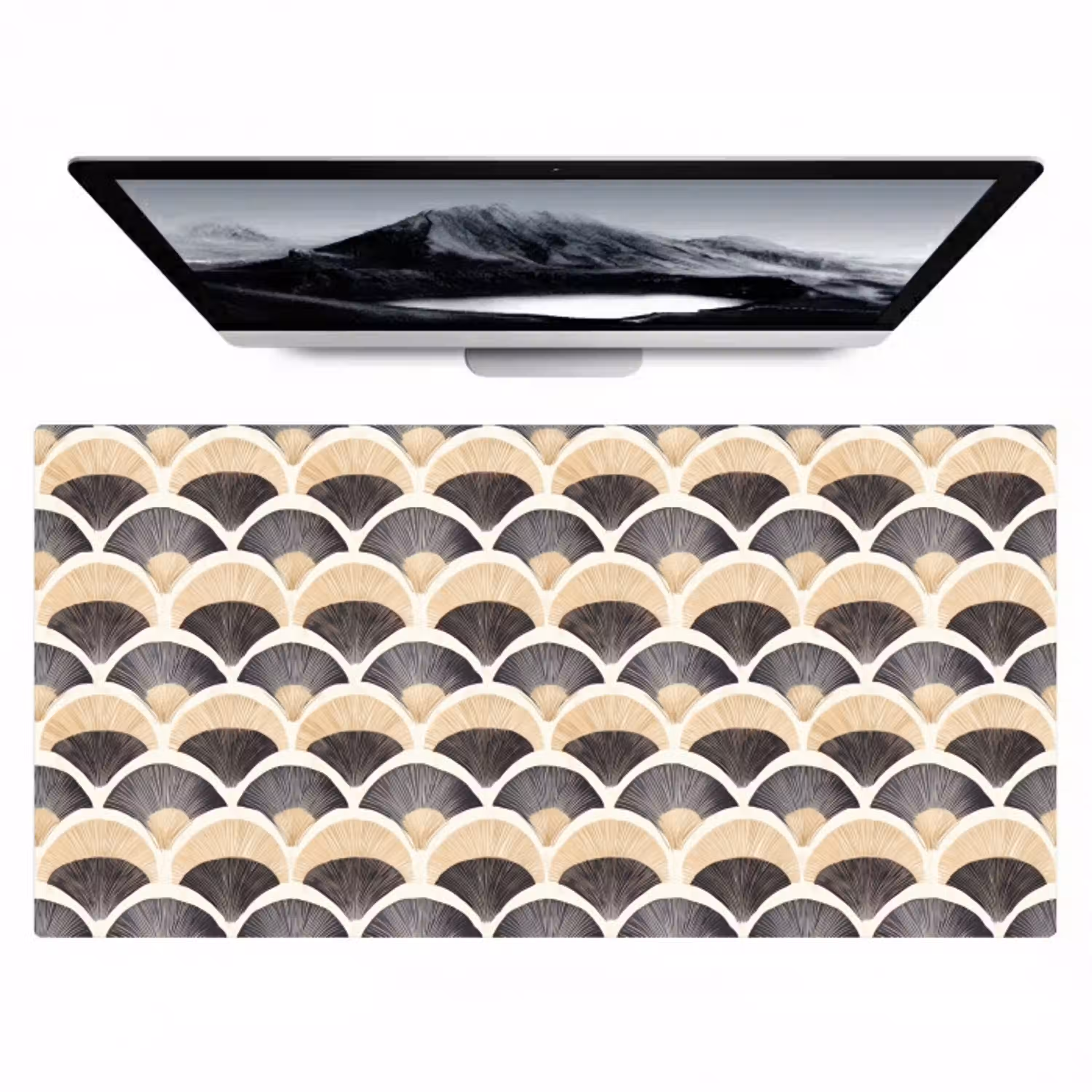Waaier - Patroon - Zwart - Beige Muismat XXL klein 681 -zzz3d