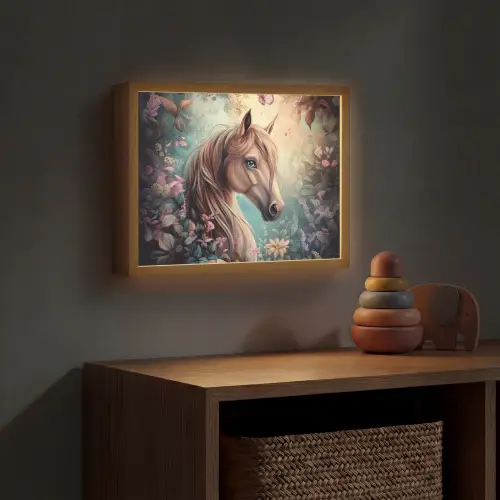 Paard - Bloemen - Vlinders Light Box met batterij (Wandlamp kind) middel -sfeer5_kind