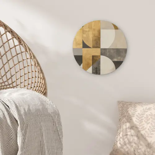 Abstract - Goud - Grijs - Vormen - Geometrisch Akoestische PET Vilt - Rond klein -sfeer4
