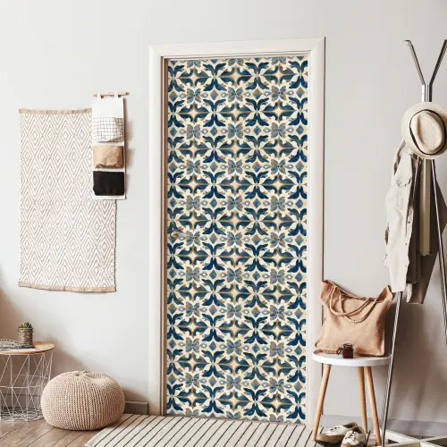 Tegel - Patroon - Blauw - Beige deurposter klein 289 -sfeer6