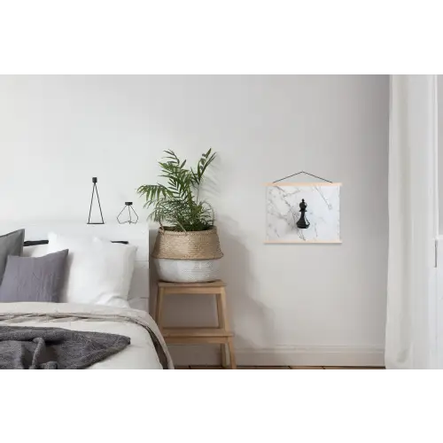 Schaakstuk - Loper - Zwart - Marmer textielposter latten blank klein -woonkamer