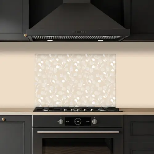 Bladeren - Patroon - Beige - Wit keuken achterwand spatscherm klein 900 -sfeer1