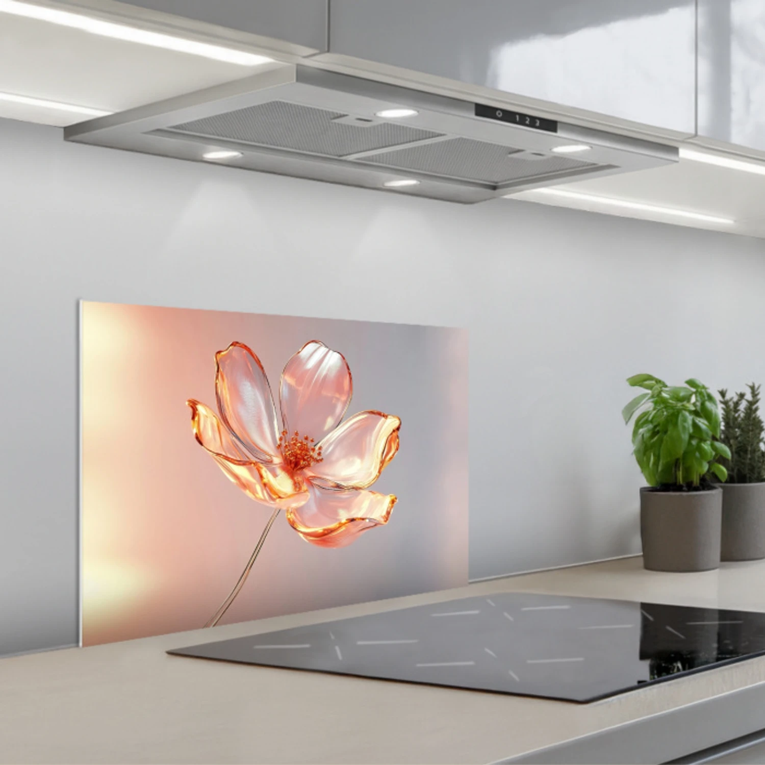 Glazen - Bloem - Roze keuken achterwand spatscherm klein -3d_schuin