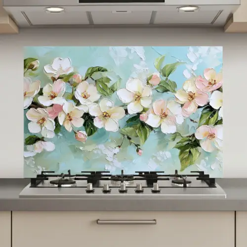Bloesem - Bladeren - Lichtblauw keuken achterwand spatscherm klein -3d_website