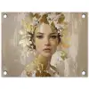 Gezicht - Vrouw - Bladeren - Goud tuinposter los doek klein -3d