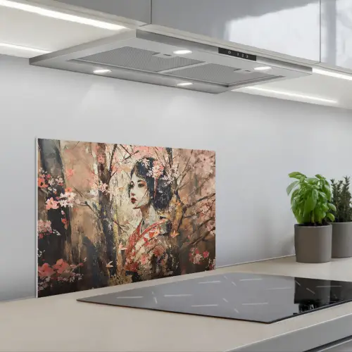 Kimono - Vrouw - kersenbomen keuken achterwand spatscherm klein -3d_schuin