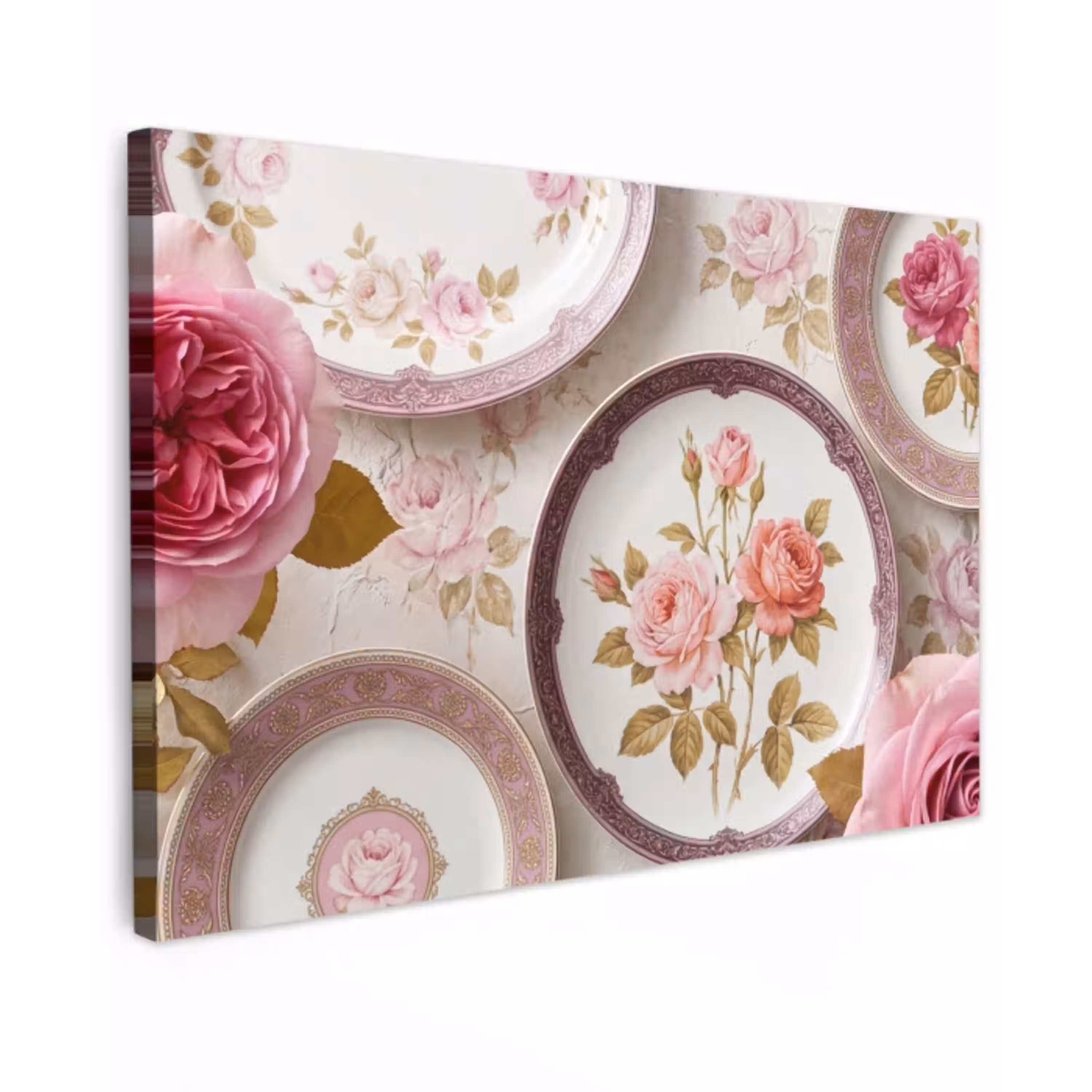 Bloemen - Patroon - Vintage - Roze - Decoratie Tuinposter op houten frame 2 cm dik klein -3d