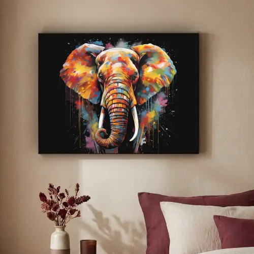 Olifant - Graffiti - Zwart - Dieren - Kleuren Textielframe zwart klein -sfeer1