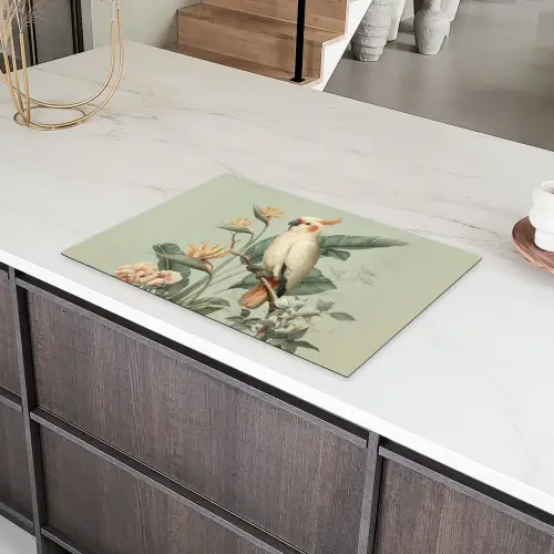 Gele kuifkaketoe - paradijsvogelbloemen - Groen Inductie beschermer vinyl 3mm klein -sfeer8