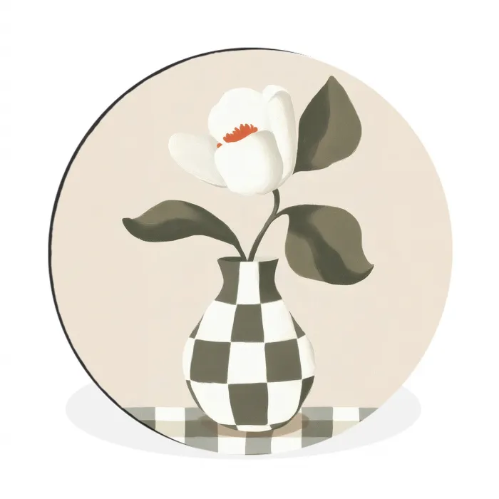 Vaas - Geruit - Groen - Bloem Wandcirkel aluminium klein -3d