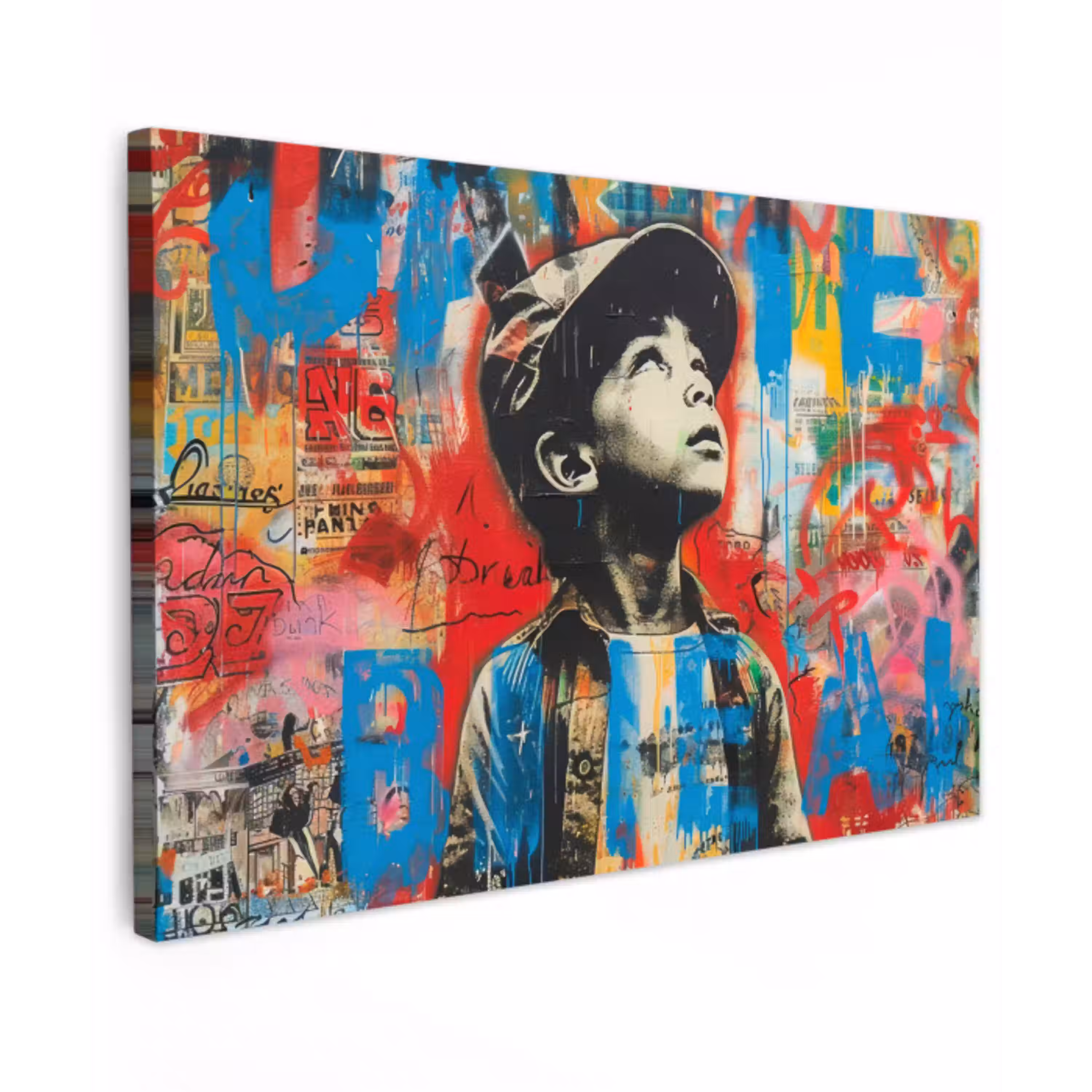 Graffiti - Vintage - Jongen - Street art - Neon - Banksy canvas 2cm klein -z3d
