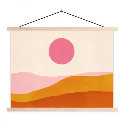 Zon - Heuvels - Abstract - Roze textielposter latten blank klein -3d