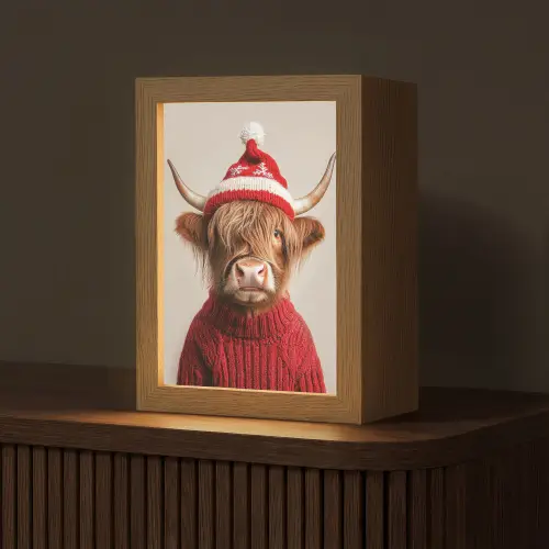 Schotse Hooglander - Kerst - Muts - Trui - Winter Light Box met kabel (Tafellamp) klein -z3d_website