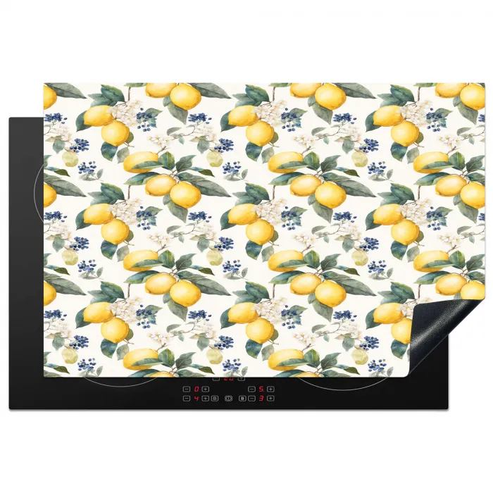 Frans - Citroen -  Citrus - Bloesem - Geel - Groen - Blauw Inductie beschermer vinyl 3mm klein 276 -3d
