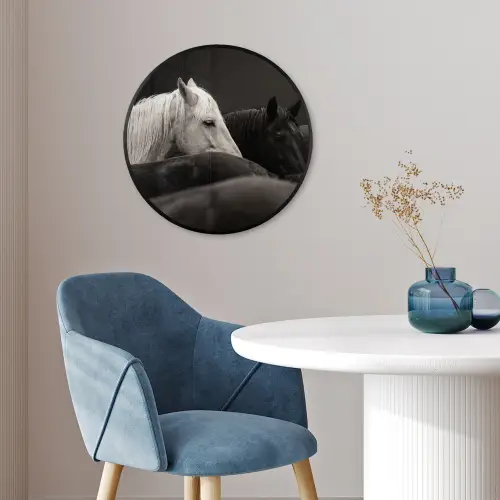 Paarden - Zwart - Wit - Kudde Fotolijst rond zonder passe partout klein -sfeer2