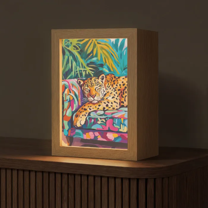 Luipaard - Kleurrijk - Tropisch Light Box met kabel (Tafellamp) klein -z3d_website