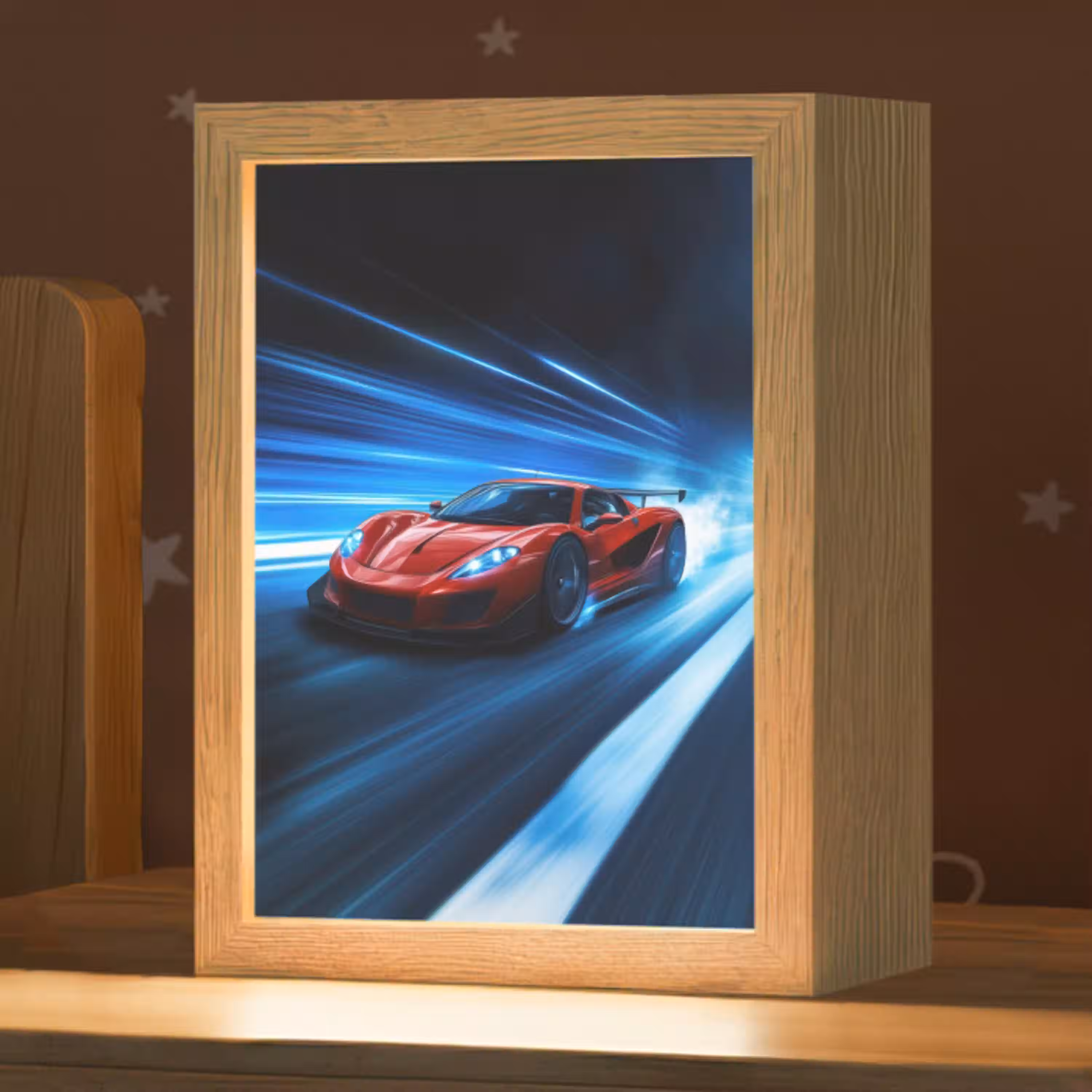 Rode raceauto - Blauw - Futuristisch Light Box met kabel klein -zzz_3d_website