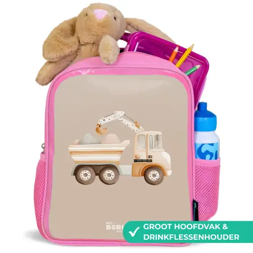 Gele kiepwagen in neutrale kleuren Kinderrugzak - Roze middel -inhoud_NL