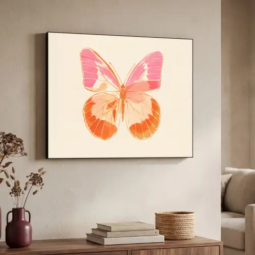 Oranje - Vlinder - Minimalistisch Textielframe zwart klein -sfeer3