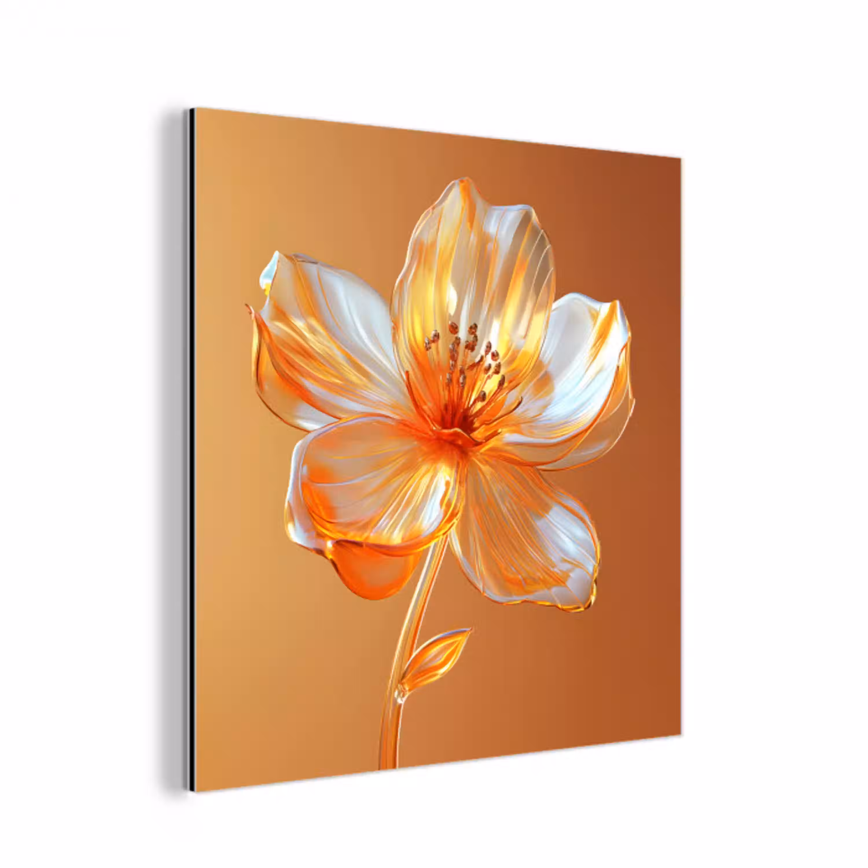 Glazen - Bloem - Oranje aluminium wit klein -3d