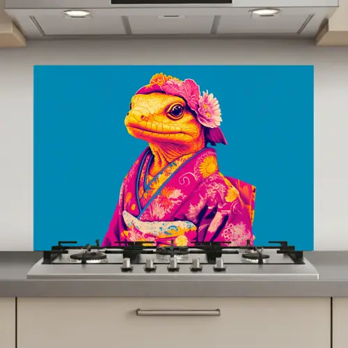 Bloemenkrans - Hagedis - Kimono - Paars keuken achterwand spatscherm klein -3d_website