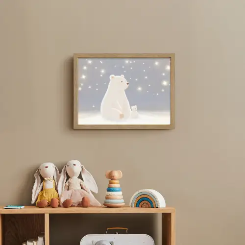 Ijsbeer - Sneeuw - Sterren - Blauw Light Box met batterij (Wandlamp kind) middel -sfeer2_kind