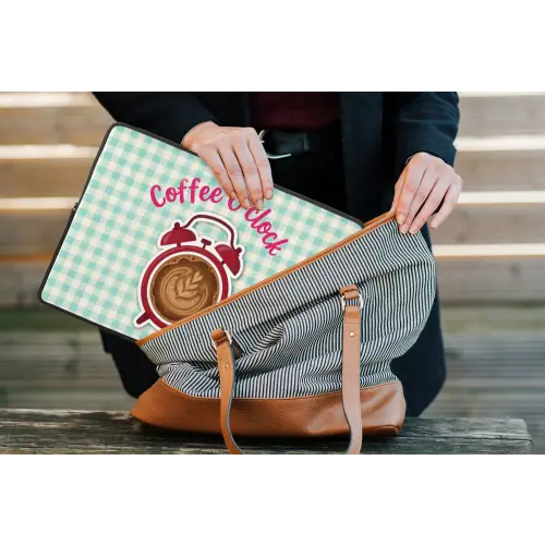 Koffie - Klok - Groen laptophoes neopreen klein -tas