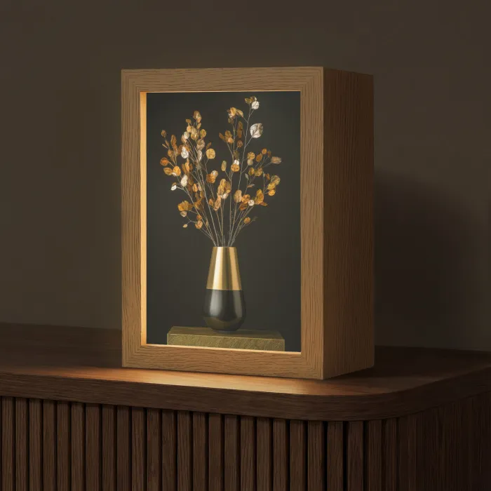 Goudbruine - Bladeren - Vaas - Herfstachtig Light Box met kabel (Tafellamp) klein -z3d_website