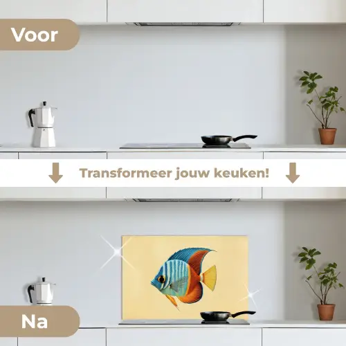 Vis - Vinnen - Blauw - Ogen keuken achterwand spatscherm klein -voor_na_NL