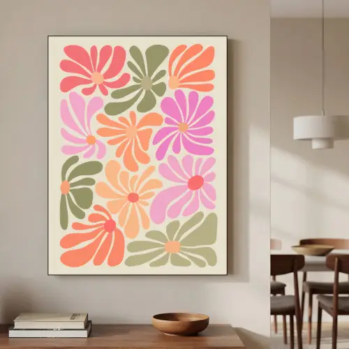 Bloemvormen - Retro - Kleurrijk Textielframe - compleet frame klein -sfeer2