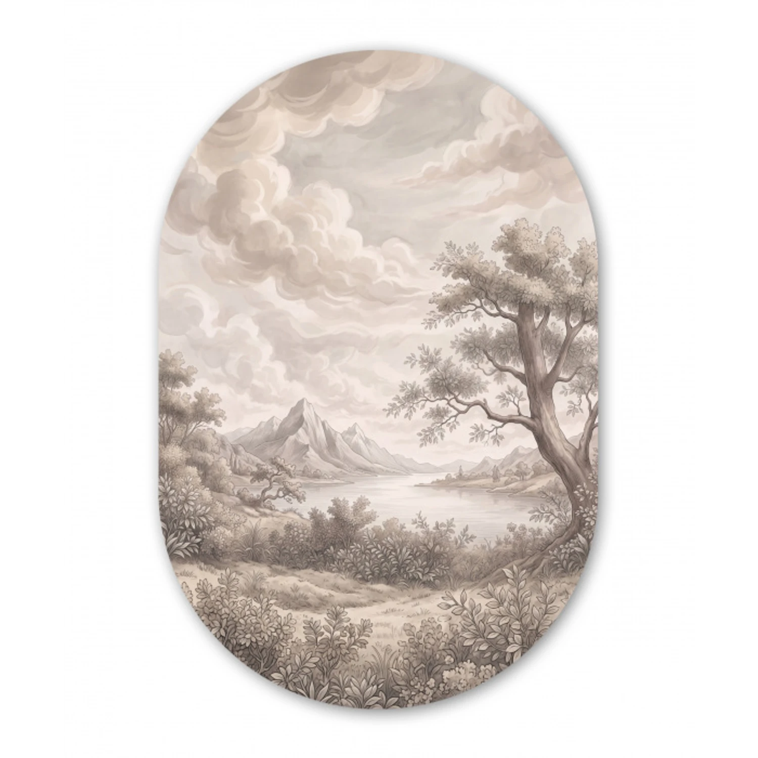 Landschap - Bergen - Meer - Natuur Wandcirkel Ovaal Forex klein -3d