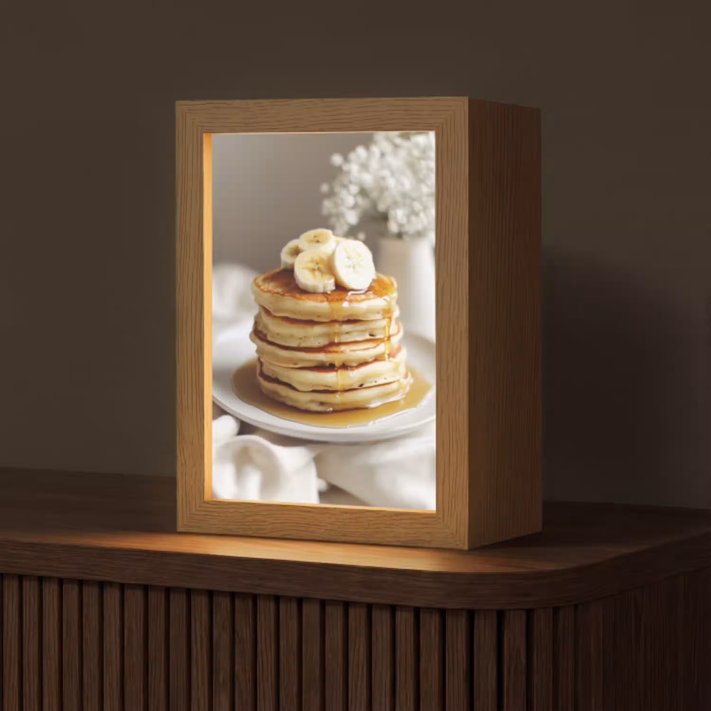 Pannenkoeken - Banaan - Siroop - Wit - Beige Light Box met kabel (Tafellamp) klein -z3d_website
