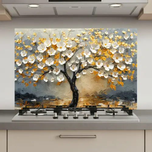 Boom - Bloemen - Goud - Beige keuken achterwand spatscherm klein -3d_website